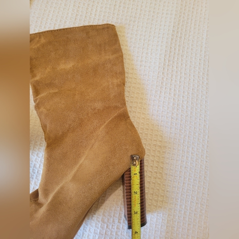 Elegant Tan Suede Heeled Boots - Picture 9 of 10